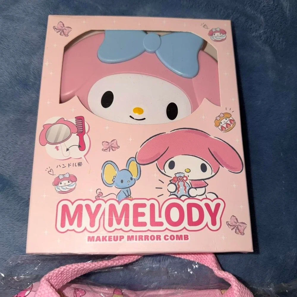 My Melody pink backpack and makeup mirror set